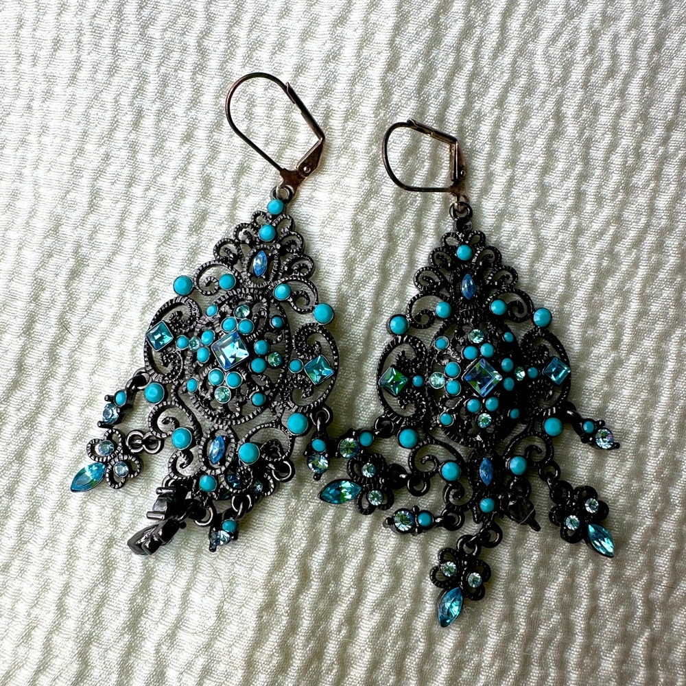 Elegant Turquoise and Silver Chandelier Earrings